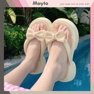 Dép kẹp nữ, Dép đi biển XIXITIAO [mẫu 2025] Mayto đế cao 5cm phối nơ dễ thương DK-06