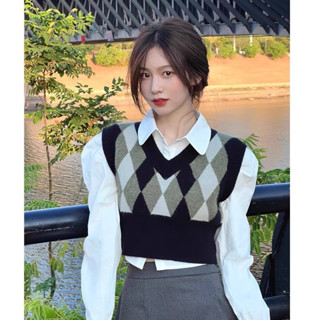  Áo Gile Len crotop quả trám Gile Nữ dáng ngắn cổ chữ V 