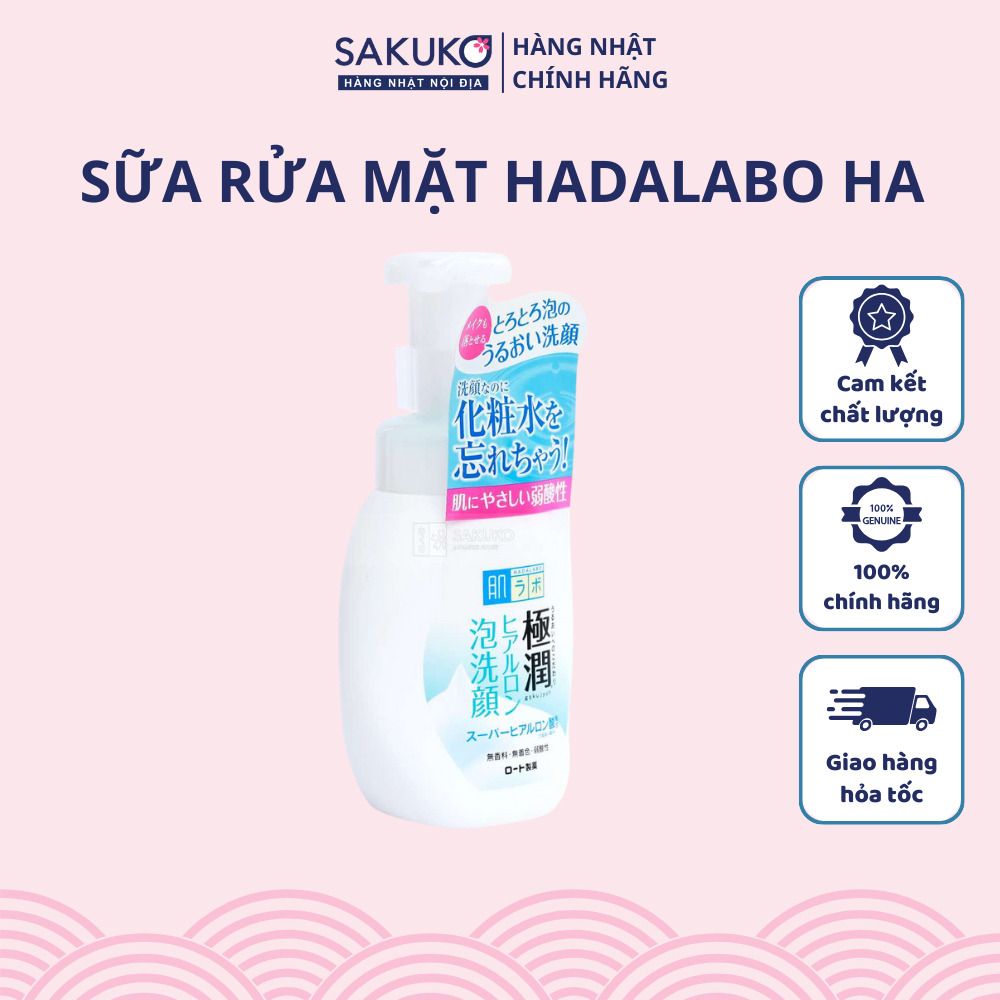 Sữa Rửa Mặt Tạo Bọt HADALABO HA, Dưỡng Ẩm Cho Da, Làm Sạch Sâu ROHTO Nội Địa Nhật Bản 160ml - SAKUKO