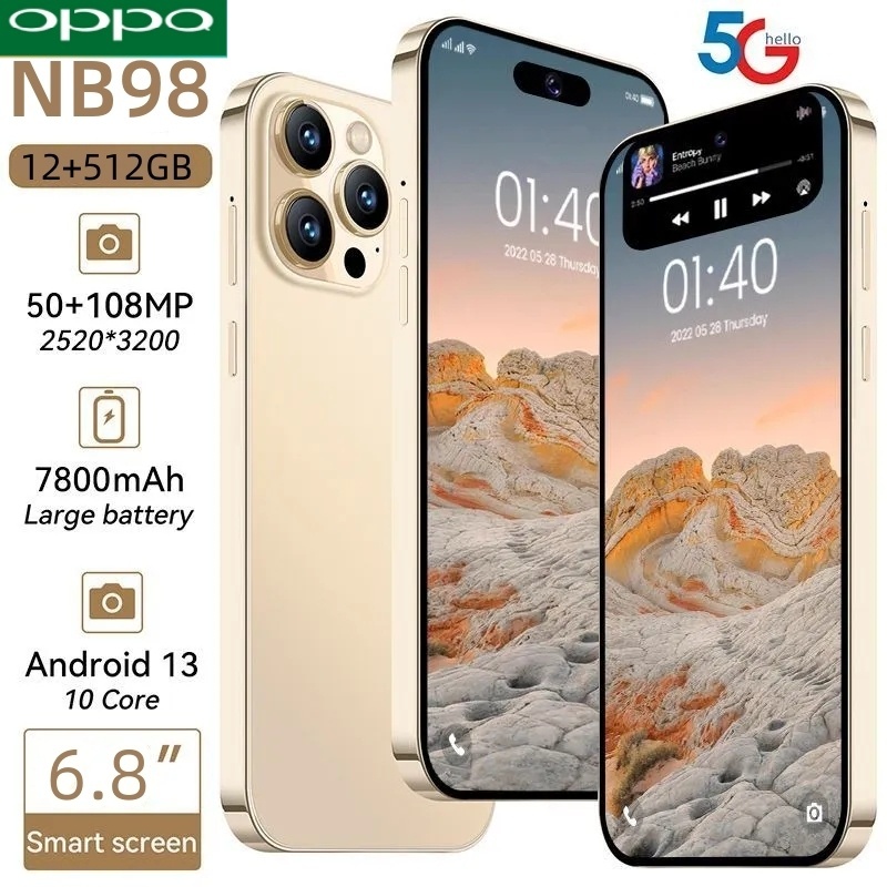 OPP0 NB98 12 + 512GB Điện thoại thông minh màn hình HD 6,8 inch Điện thoại thông minh Android 13 Thời lượng pin dài 7800