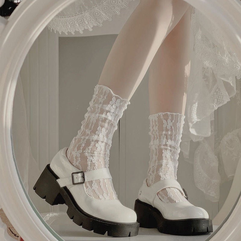 Tất ren cổ cao dập hoa nổi xinh xắn, vớ ren phong cách Lolita đáng yêu