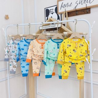 [Bé 7-19kg] Bộ dài tay thun lạnh in toàn thân nút cổ Minky Mom bé trai, bé gái [ HÀNG CHUẨN ]