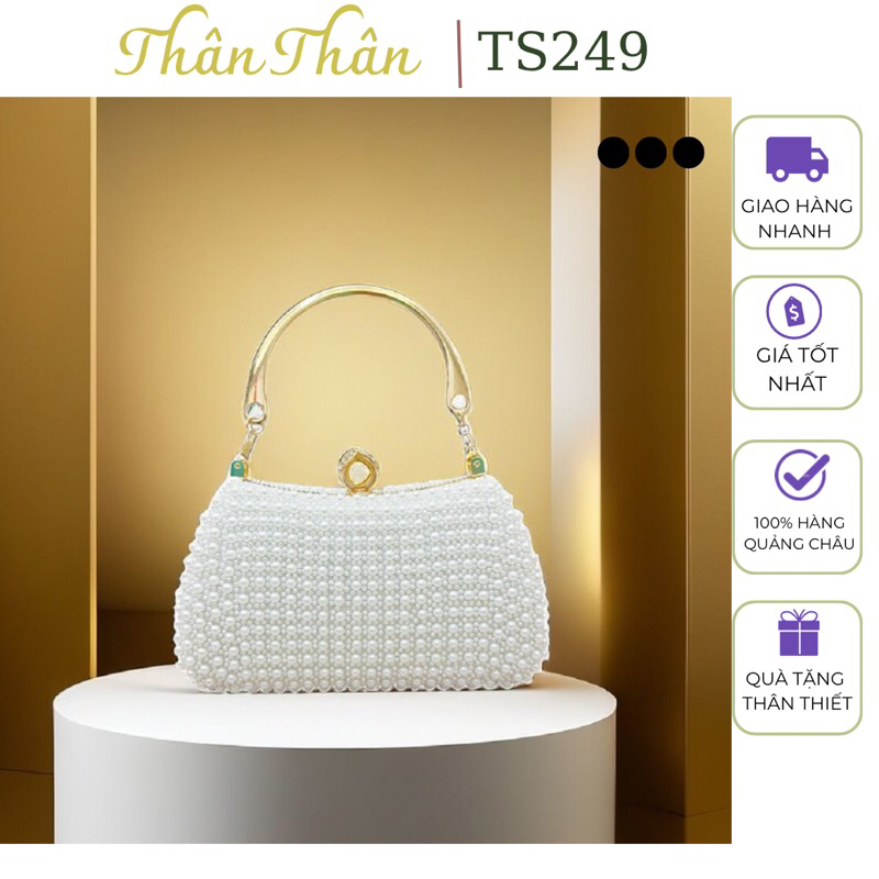 Túi cốp dự tiệc đính ngọc 2 mặt fullbox đẹp - TS249