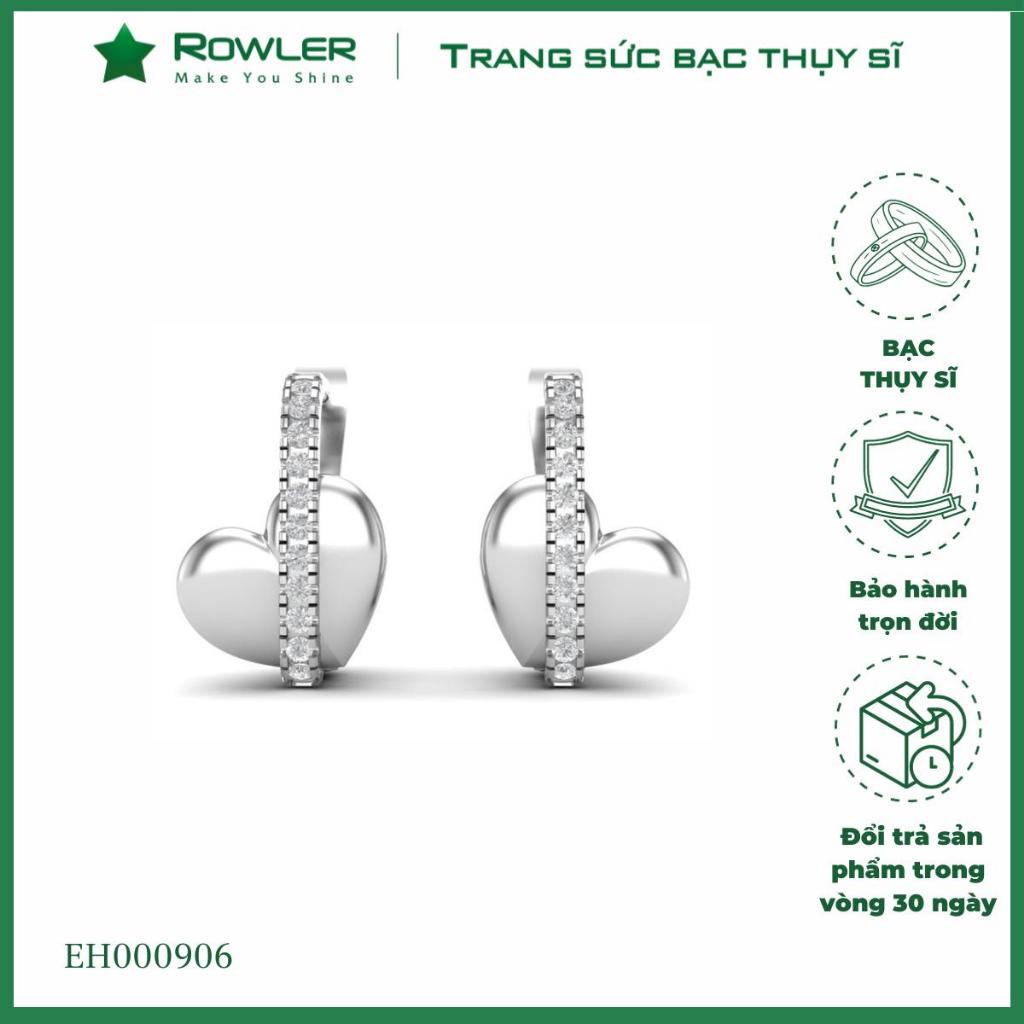 Bông tai bạc nữ hình trái tim đính đá Moissanite sáng lấp lánh trang sức bạc cao cấp ROWLER EH000906