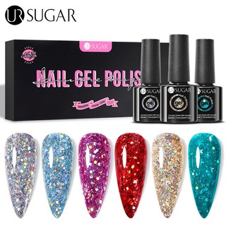 UR SUGAR Set Sơn Gel Sơn Móng Tay Gel Nhũ 6 Màu Đỏ Xanh Lấp Lánh Sơn Móng Tay Gel Set Bộ Sơn Gel 7ml