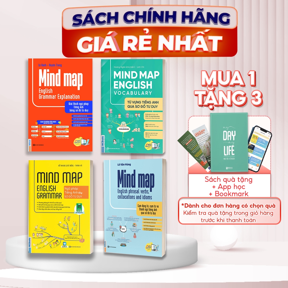 Bộ 4 Cuốn Mind Map English Tự Học Tiếng Anh Cho Người Mới Bắt Đầu - Sách Học Tiếng Anh - MCBooks