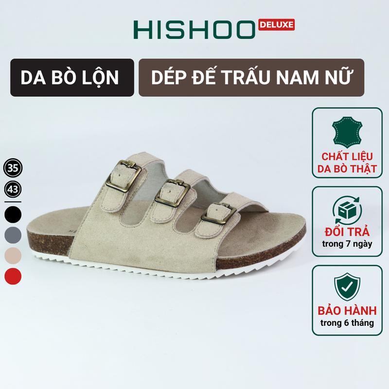Dép Đế Trấu Nam Nữ Birken Quai Ngang 3 Khóa Da Bò Nỉ Hishoo R092