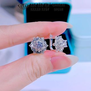 Bông tai bạc nữ cao cấp bảo tín thanh thủy, chất liệu bạc 950 , bông tai gắn đá cubic zirconia sáng lấp lánh