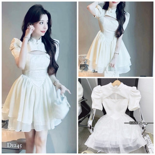 ĐẦM XỐP PHỐI VOAN XOÈ CỔ TÀU KHOÉT NGỰC