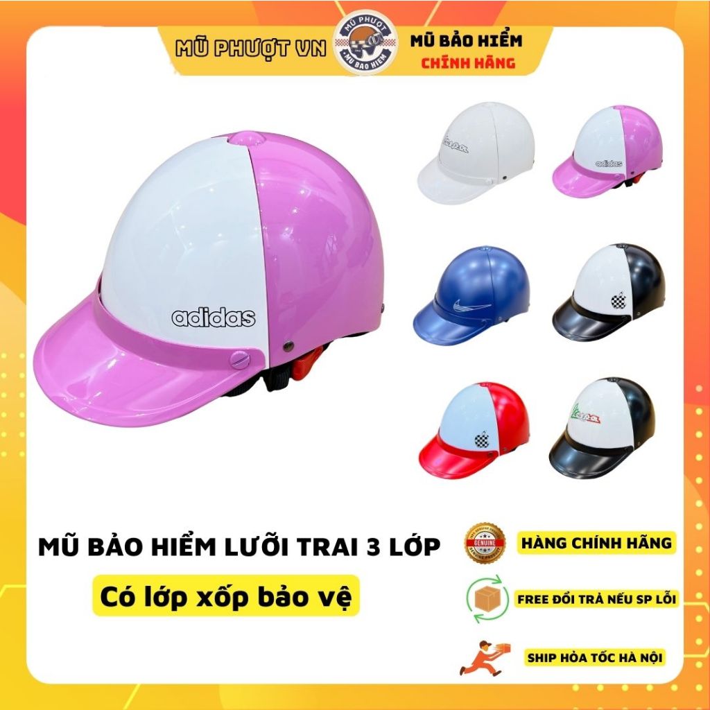 Mũ bảo hiểm lưỡi trai nam nữ 3 lớp có xốp bảo vệ màu hồng trắng ,Nón bảo hiểm lưỡi trai thời trang nhiều màu