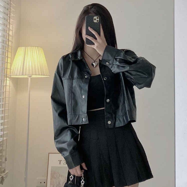 ÁO KHOÁC DA DÁNG CROPTOP DÀI DAY PHONG CÁCH HÀN QUỐC