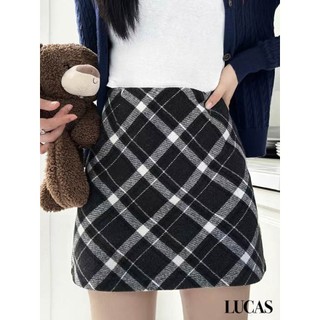 Chân váy kẻ ô chéo to dáng ngắn basic