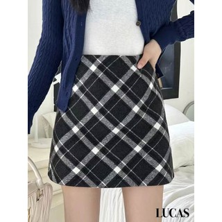 Chân váy kẻ ô chéo to dáng ngắn basic
