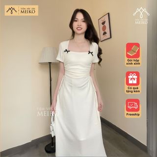 Đầm Thun Xoè Đính Nơ Meiko, Váy 2 Lớp Dày Dặn Đi Làm, Đi Du Lịch, Đi Coffee Xinh Xắn [Có Ảnh Thật, Gói Hộp]