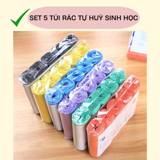 Sét 5 cuộn túi đựng rác tự huỷ, Túi rác phân huỷ tiện lợi