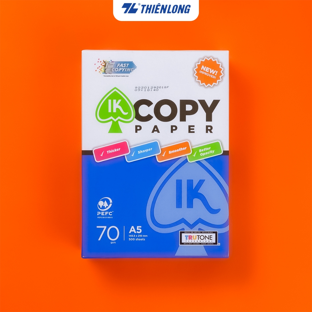 Giấy A5 70 gsm IK Copy 500 tờ - Hàng nhập khẩu Indonesia - Giấy in trắng, đều màu, chất lượng cao, không lem nhòe