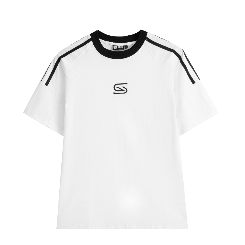Áo Thun Ringer Cotton Hình Thêu Phối Viền Unisex Nam Nữ / Trắng HOT 2024