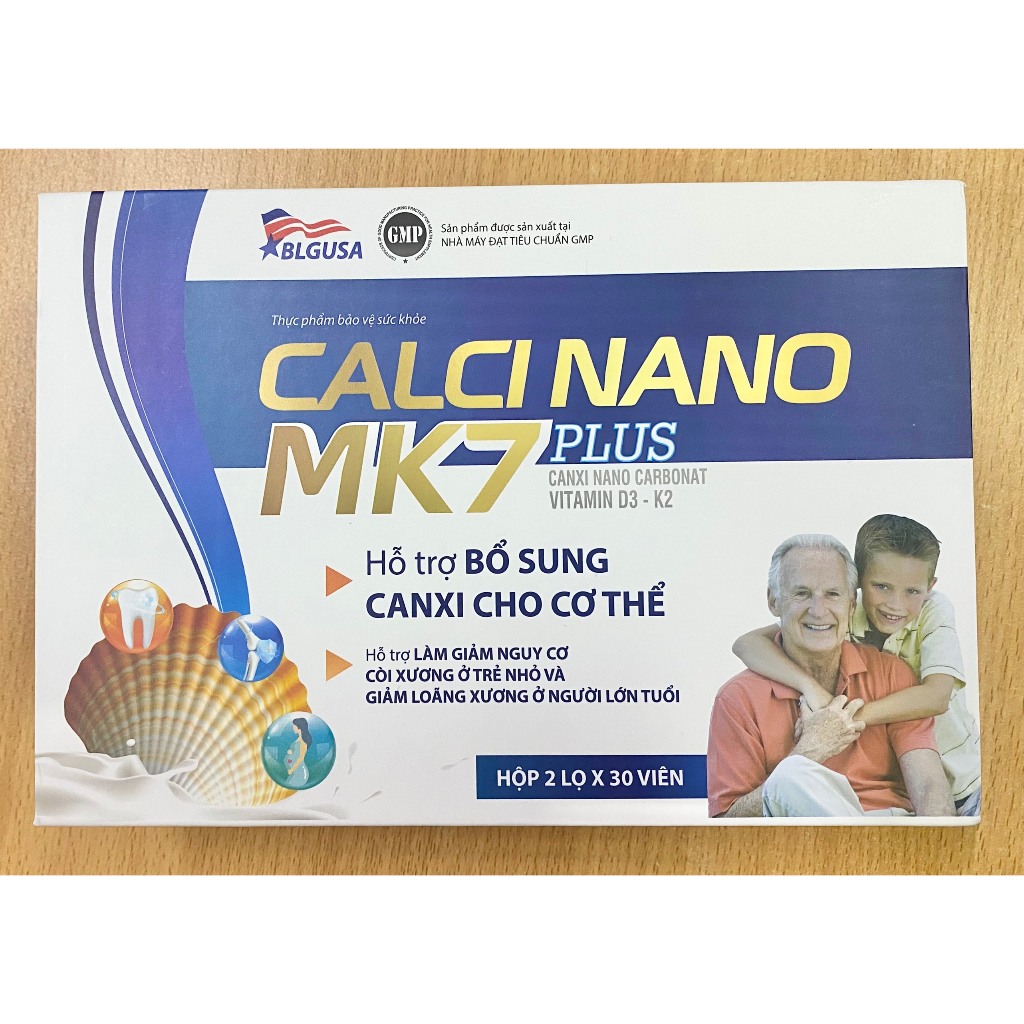 Viên uống Calci Nano MK7 Plus - Hỗ trợ bổ sung canxi cho cơ thể ( Hộp 2 lọ x30 viên)