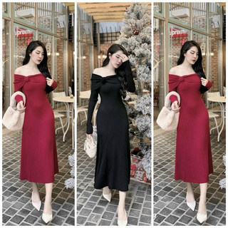 Đầm body trễ vai thun gân TRIPBLE T DRESS siêu tôn dáng - free size dưới 54kg