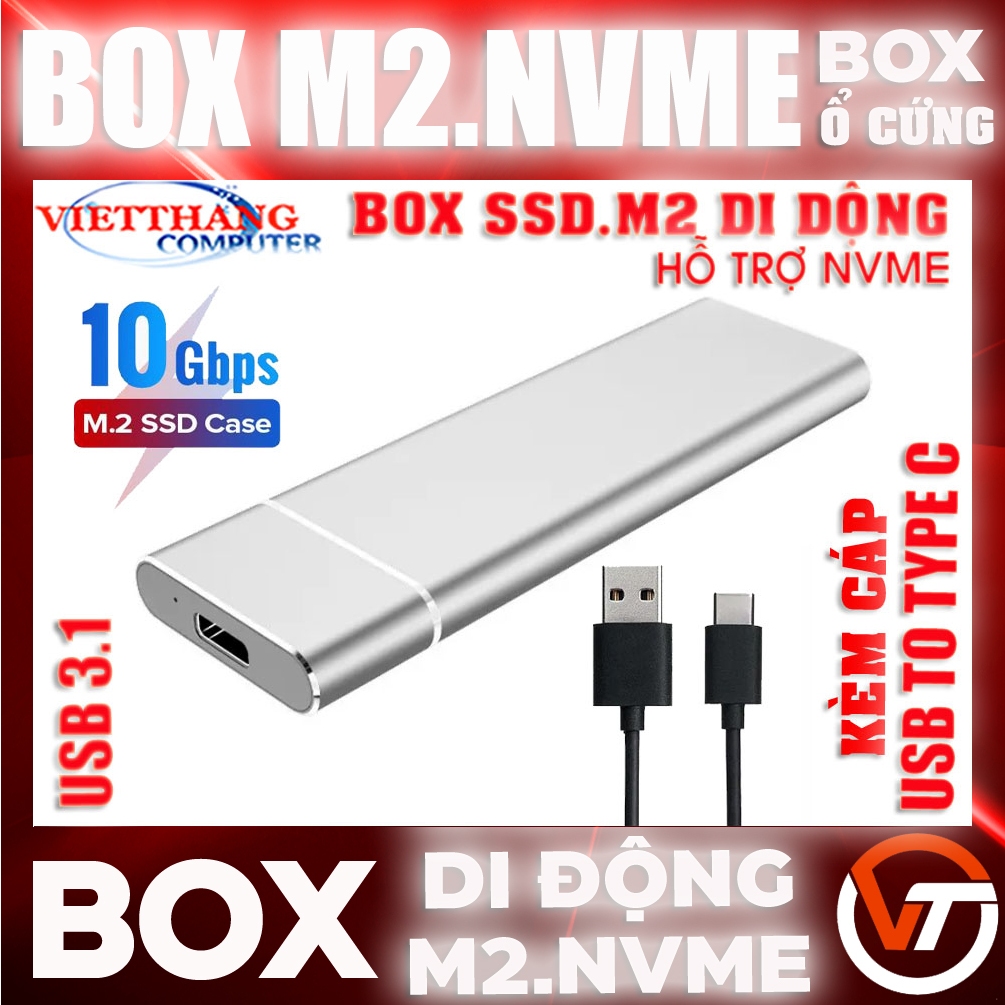 Box Nvme - Box SSD M2.NVMe 10Gbps USB 3.1 Giao thức NVME 2242 2260 2280  ( Không hỗ trợ M2.SATA NGFF ) Mầu Trắng bạc