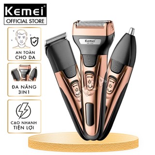 Máy cạo râu đa năng 3in1 Kemei KM-1429 nhiều đầu thay thế cạo râu cắt tóc tỉa lông mũi cạo khô và ướt - Hàng chính hãng