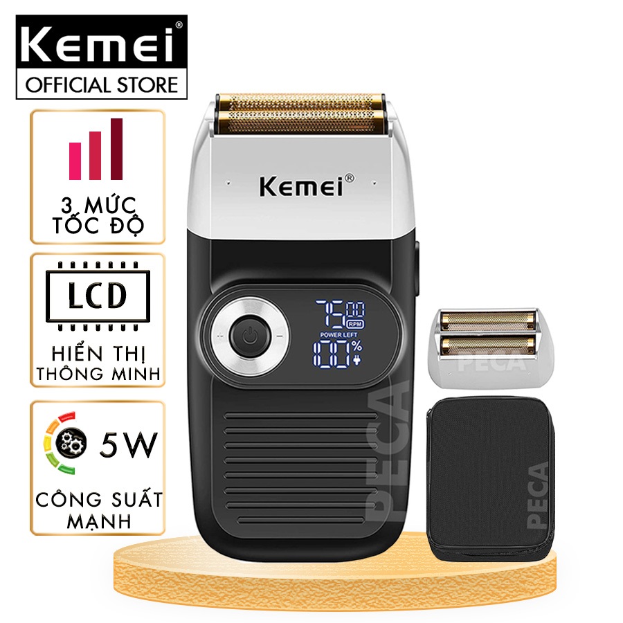 Máy cạo râu lưỡi kép 3 mức tốc độ Kemei KM-2026 màn hình LCD, công suất 5w mạnh mẽ, có thể fade trắng