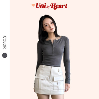 Áo thun tăm dài tay Tina Top AGN06 dáng ôm, cổ tròn, có cúc trước ngực - Uni By Heart