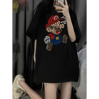 Focus local brand đen mario áo thun nữ form vừ cổ tròn unisex bigsize áo phông hình ulzzang 100%cotton