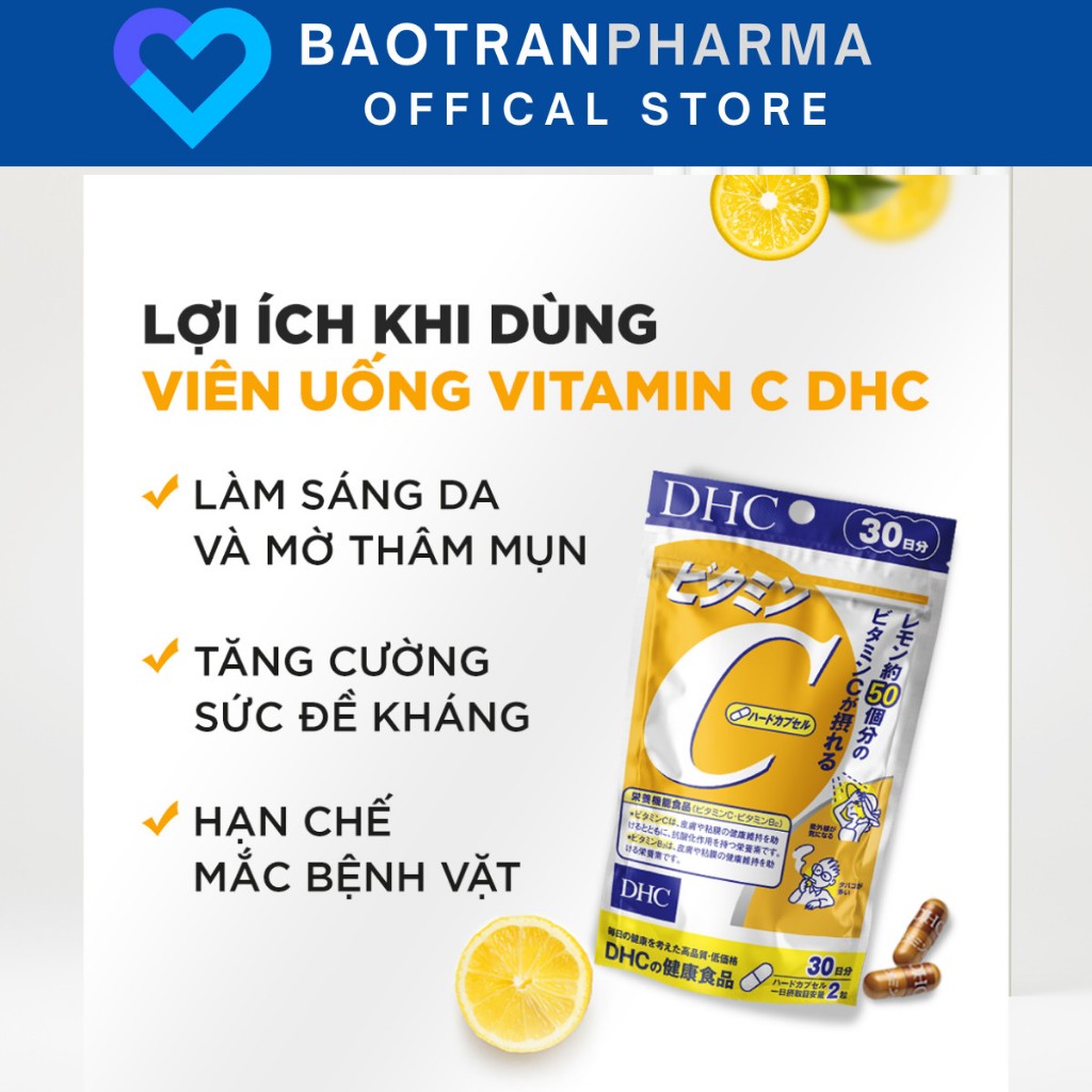 (COMBO 1 THÁNG) L cystine 500mg + Vitamin C DHC hỗ trợ trắng da và giảm rụng tóc, giảm mụn (L cystine 60; Vit C gói 30 n