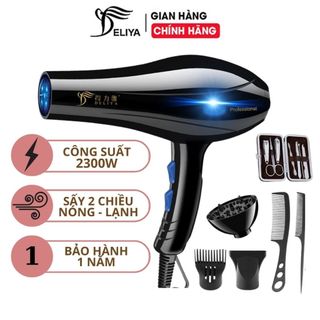Máy sấy tóc Deliya 8090, sấy 2 chiều nóng lạnh, ion ánh sáng xanh bảo vệ tóc công suất 1200W tặng kèm 7 phụ kiện