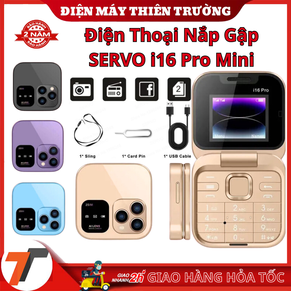 Điện Thoại Mini Nắp Gập SERVO i16 Pro bàn phím mới nhất 2024 2 Sim 2 Sóng, Nghe Gọi, Quay Phim Chụp Ảnh Màn Hình Led