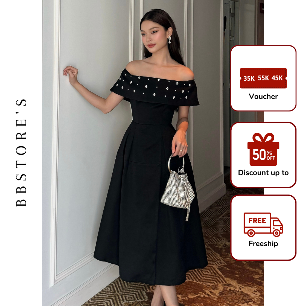 Đầm Xòe Trễ Vai Dự Tiệc Kết Đá Sang Trọng BBSTORE'S -D3031