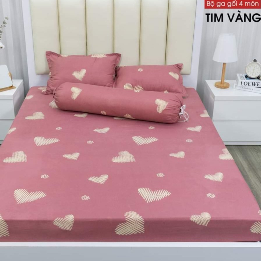 Sét 4 món Ga Gối  (1 ga + 2 vỏ gối nằm + 1 vỏ gối ôm) |chất liệu Cotton Poly mềm dai kích thước ga M