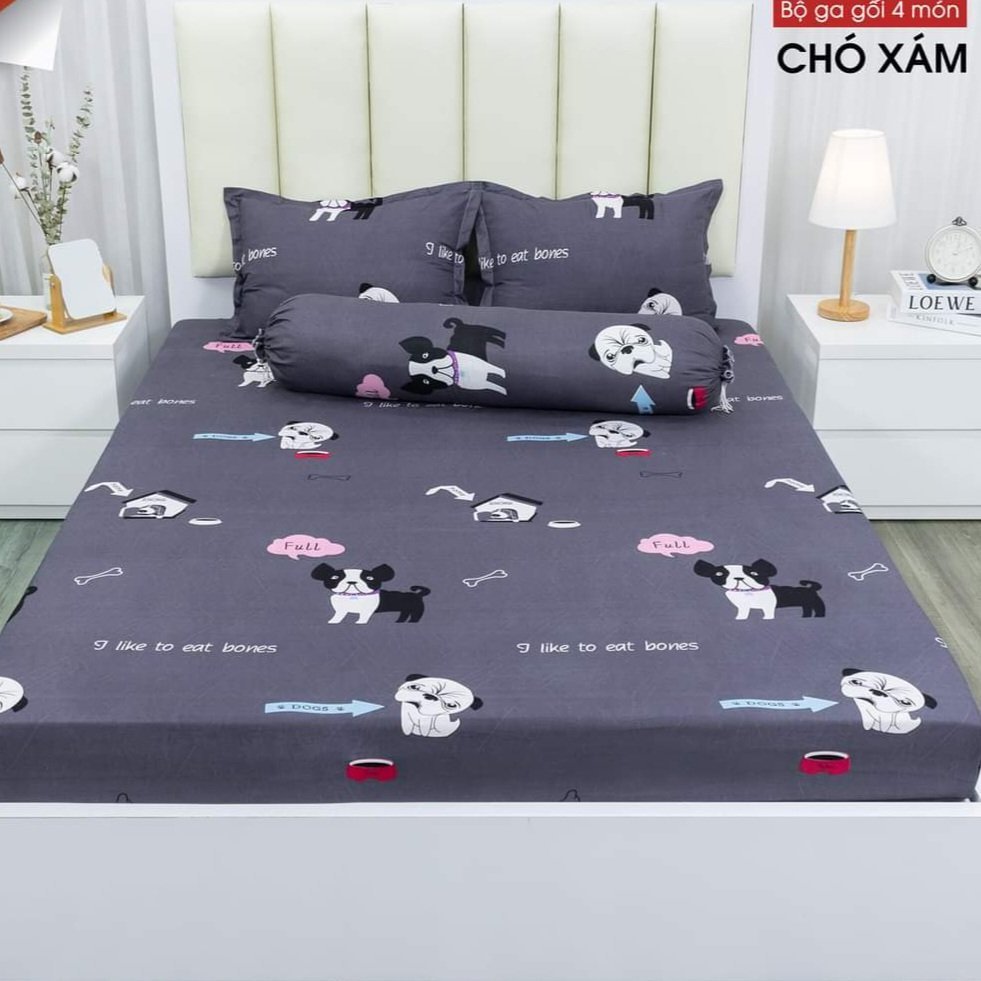 Sét 4 món Ga Gối  (1 ga + 2 vỏ gối nằm + 1 vỏ gối ôm) |chất liệu Cotton Poly mềm dai kích thước ga M