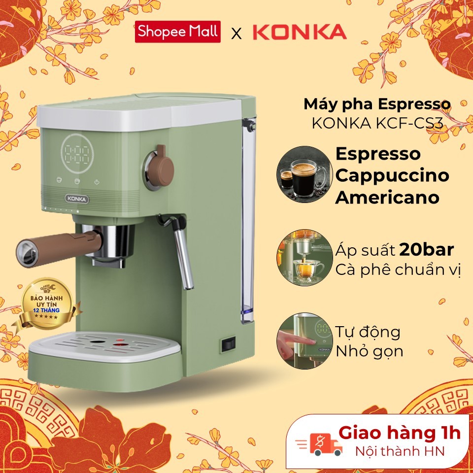 Máy pha cà phê espresso Konka KCF-CS3, tiết kiệm thời gian, đậm đà hương vị, dễ sử dụng, BH chính hãng 12 tháng.