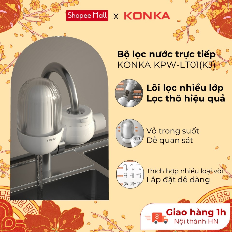 Lọc nước tại vòi chính hãng KONKA KPW-LT01  mẫu mới kèm 4 lõi lọc, lắp trực tiếp tại vòi không dùng điện.