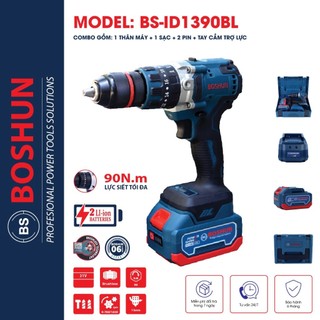 May khoan pin, máy khoan pin 3 chức năng boshun bs-1390bl, pin 10 cell, đầu kẹp 13mm, chân pin thông dụng