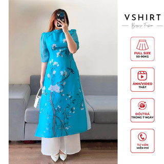 Áo dài hoạ tiết xanh biển bigsize VSHIRT