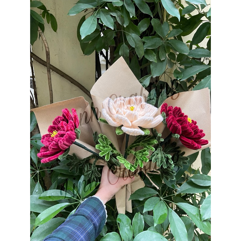 Hoa Mẫu Đơn Kẽm Nhung Handmade