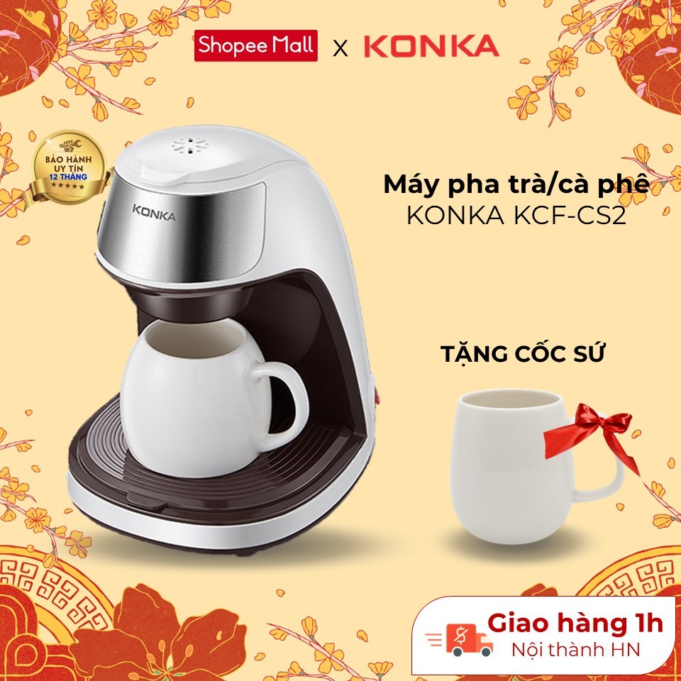 Máy pha cà chê KONKA KCF-CS2 dễ sử dụng, pha cà phê nhỏ giọt, bình chứa tối đa 0.3L thời gian pha nhanh, BH 12 tháng.