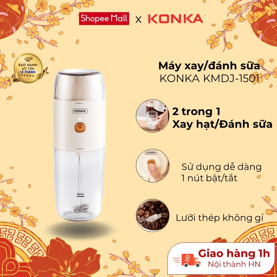 Máy xay cà phê hạt kiêm đánh sữa KONKA KMDJ-1501, BH chính hãng 12 tháng.