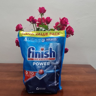 Viên rửa chén ly Finish Classic tác dụng 3 trong 1 loại 110 viên dùng rửa chén bát (tích hợp muối bóng )