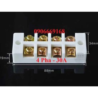 Cầu đấu điện bằng sứ 30a, domino sứ chịu tải 30a - 4 pha