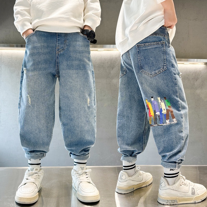 quần jean bé trai lớn quần bò dài size đại kiểu dáng rộng hip hop QJ16 size 130-170 25-45 kg hàng quảng châu