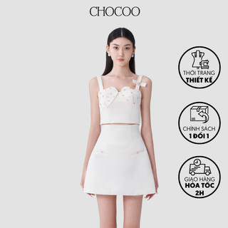 Set áo váy hai dây thiết kế CHOCOO CHARLOTTE SET chất liệu phi ánh kim, chi tiết cánh tim đính kết pha lê cao cấp