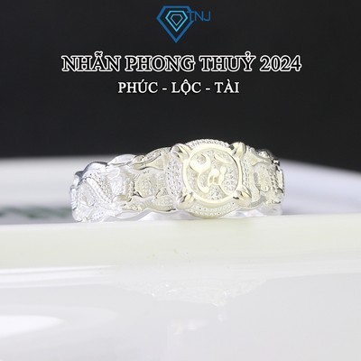 Nhẫn bạc nam TNJ chữ Phúc Lộc Tài, song long hình rồng phong thuỷ may mắn ý nghĩa NNA0000 - Trang Sức TNJ