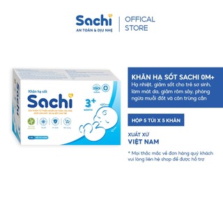 Khăn lau hạ sốt SACHI 2+ giúp hạ nhiệt, giảm sốt, thành phần thiên nhiên an toàn cho trẻ sơ sinh từ 2 tuổi