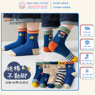 Vớ cổ cao bé trai, tất cho bé trai họa tiết xe hoạt hình, vải mềm mại êm chân cho bé trai 3 - 12 tuổi - V02