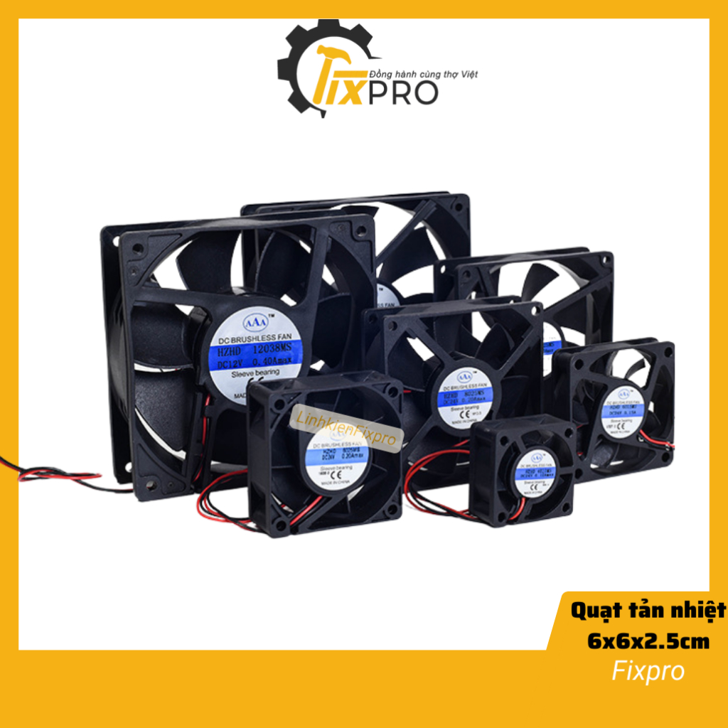 Quạt tản nhiệt 5V 12V 24V DC 2 dây đầy đủ các kích thước