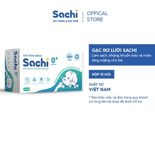 Gạc rơ lưỡi Sachi thành phần tự nhiên, làm sạch, kháng khuẩn bảo vệ nướu răng miệng cho bé - Hộp 10 gói